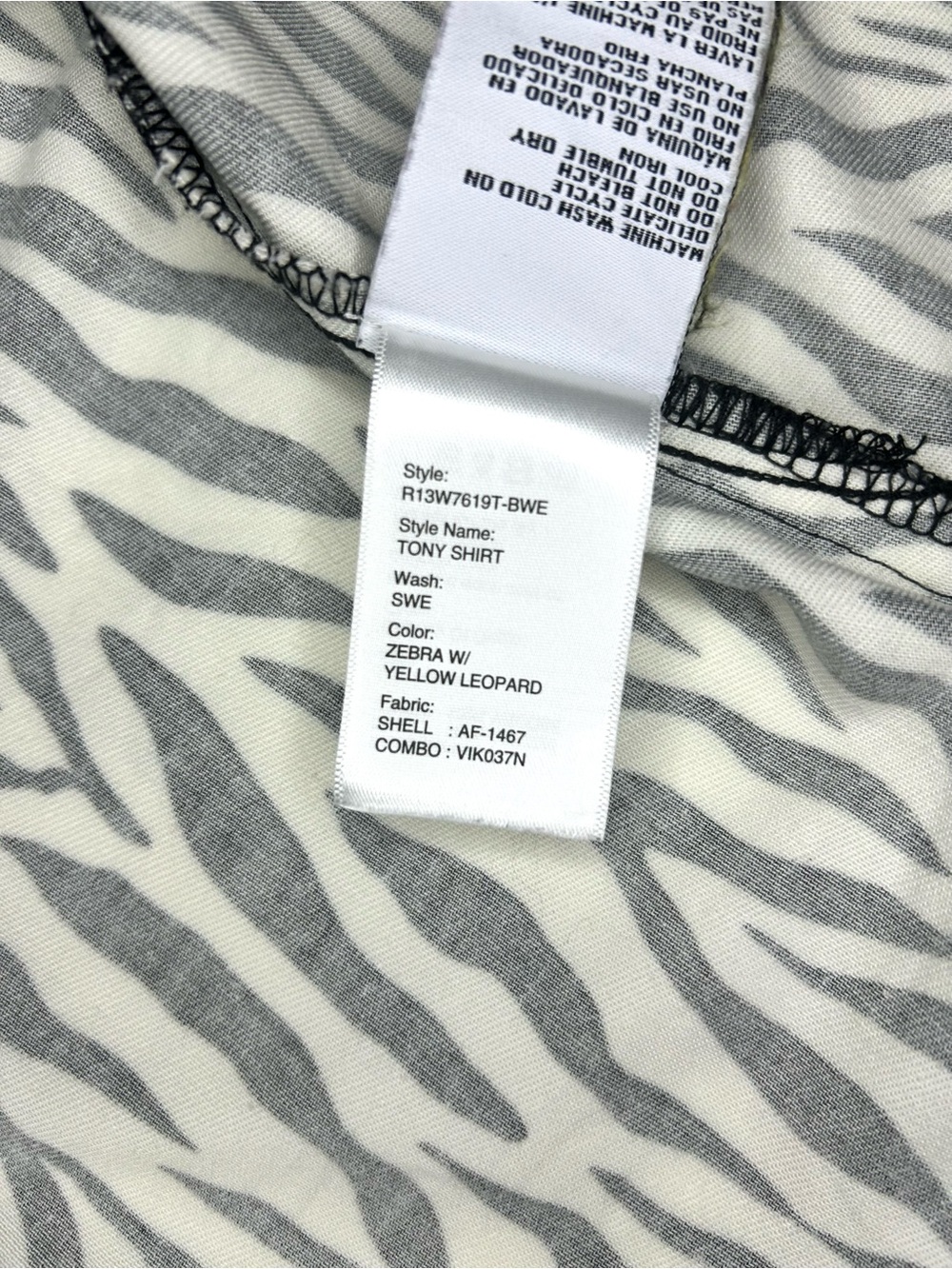 R13 Tony Shirt Black & White Zebra Button-Down with Yellow Leopard Chest Pocket - Picture 12 of 13